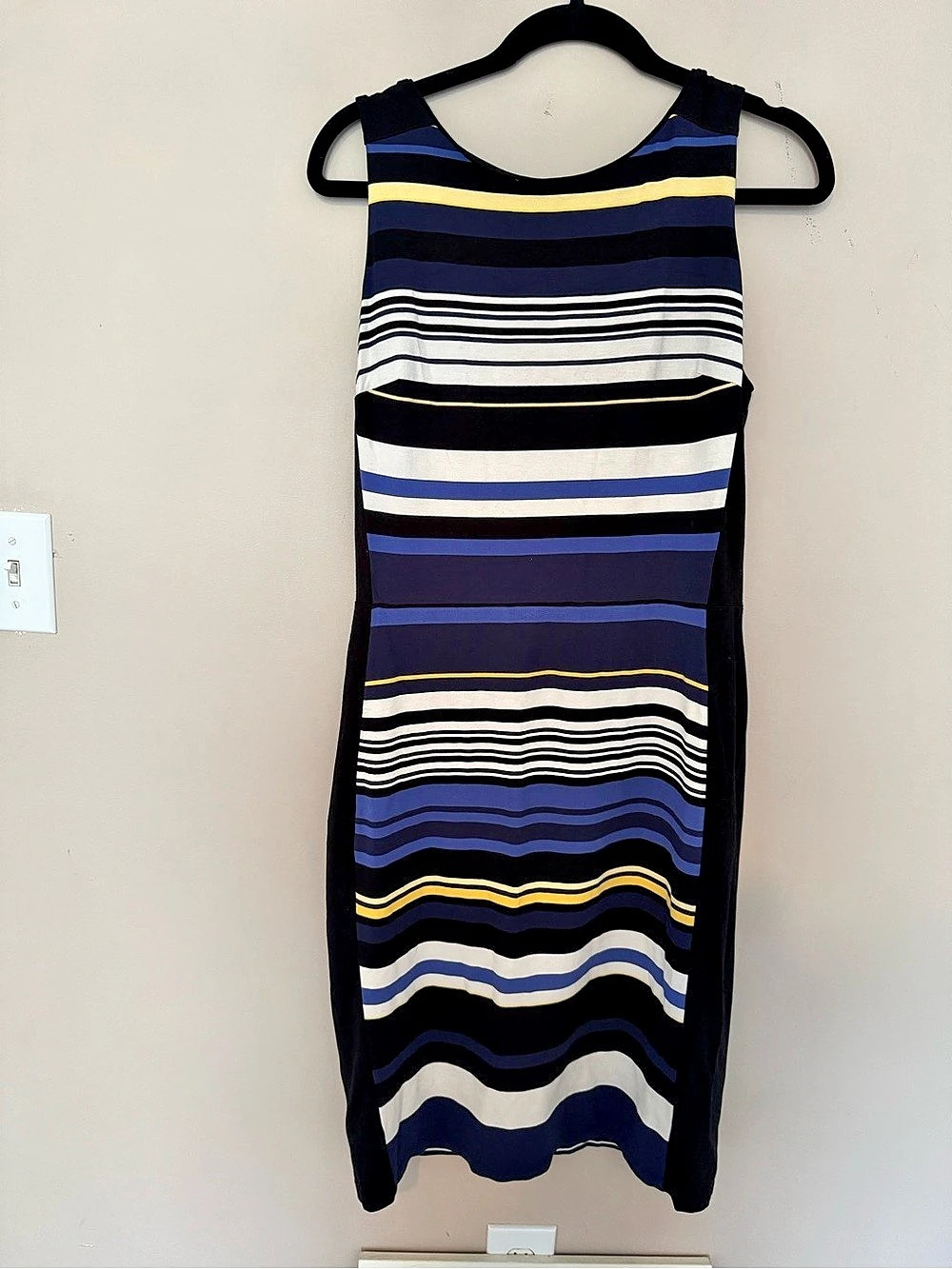 White House Black Market Striped Midi Dress in Blue & Black Size 12 Like New